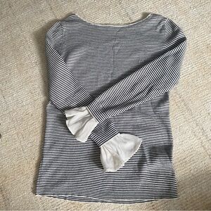 Loft Boatneck Stripped Sweater with Ruffle Cuffs